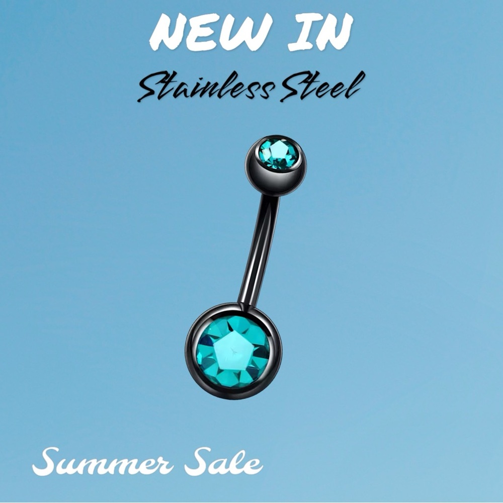 New Black Plated Stainless Steel 316L Turquoise Belly Button Ring Jewelry